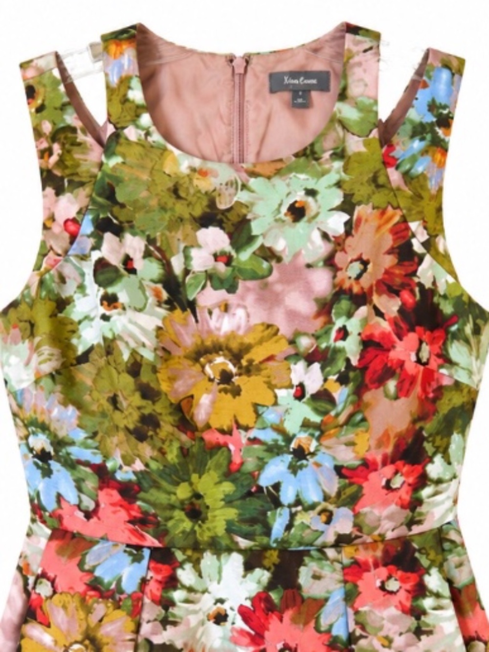 NEIMAN MARCUS Vibrant Floral Fit & Flare Cold Shoulder Pleated Cocktail Dress 4 - Picture 5 of 9